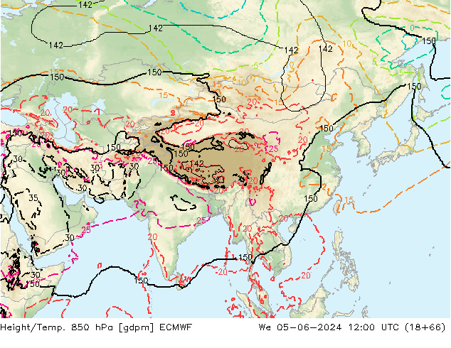 Yükseklik/Sıc. 850 hPa ECMWF Çar 05.06.2024 12 UTC