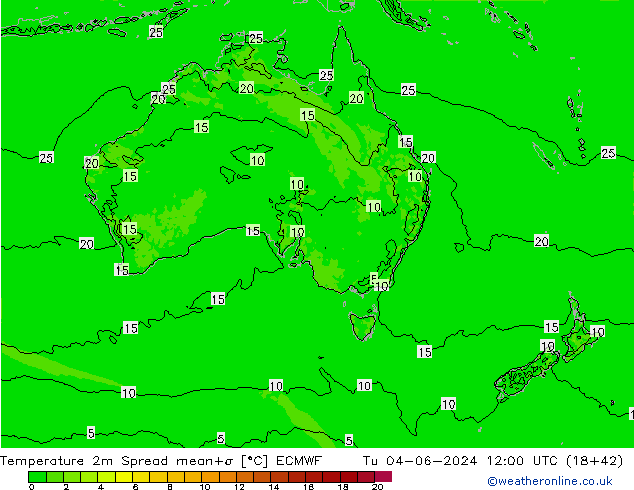 Temperatuurkaart Spread ECMWF di 04.06.2024 12 UTC