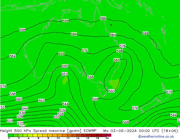 Height 500 гПа Spread ECMWF пн 03.06.2024 00 UTC