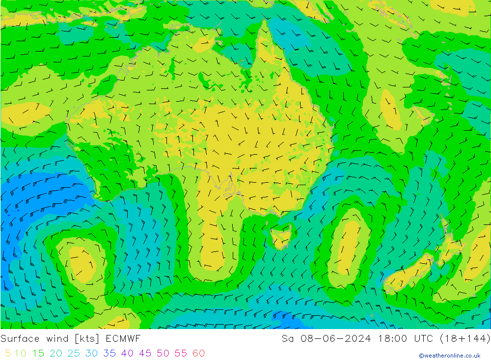 Vento 10 m ECMWF sab 08.06.2024 18 UTC