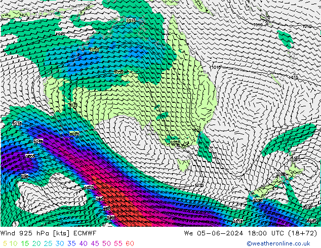 ветер 925 гПа ECMWF ср 05.06.2024 18 UTC