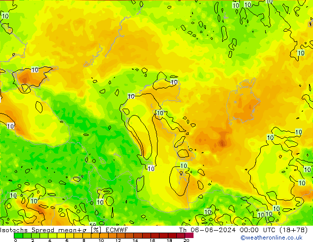 Isotachs Spread ECMWF Th 06.06.2024 00 UTC