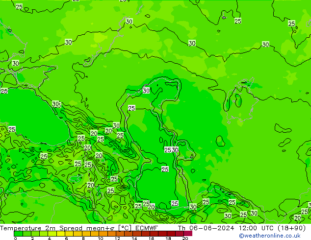 Sıcaklık Haritası 2m Spread ECMWF Per 06.06.2024 12 UTC
