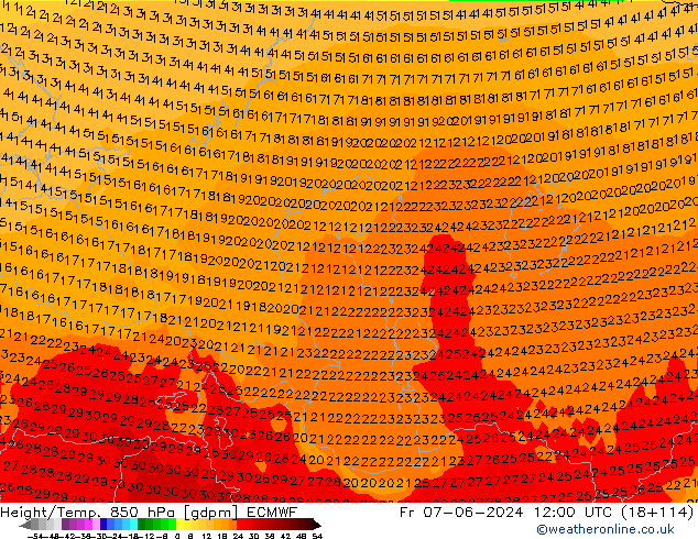 Yükseklik/Sıc. 850 hPa ECMWF Cu 07.06.2024 12 UTC