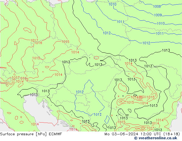 Presión superficial ECMWF lun 03.06.2024 12 UTC