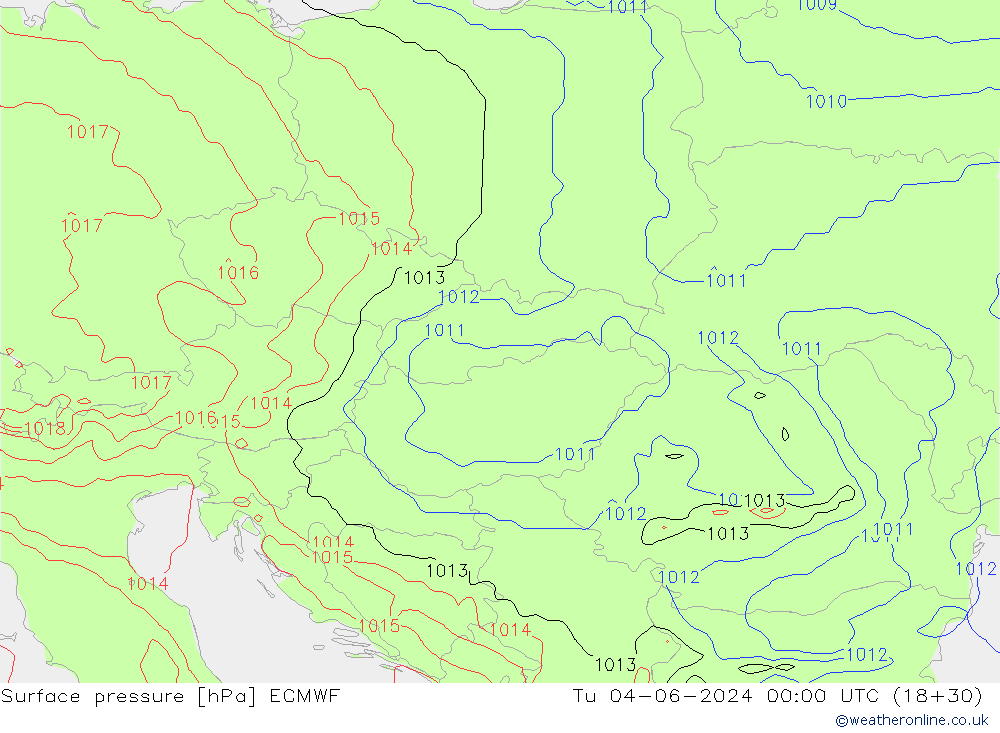 Atmosférický tlak ECMWF Út 04.06.2024 00 UTC