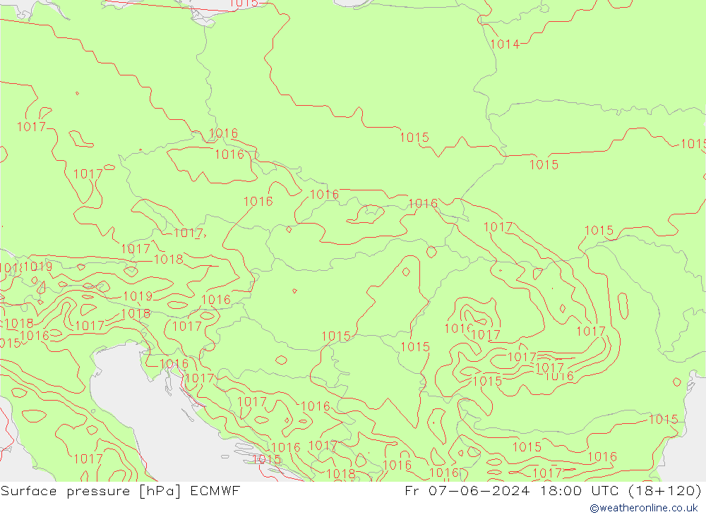 Atmosférický tlak ECMWF Pá 07.06.2024 18 UTC