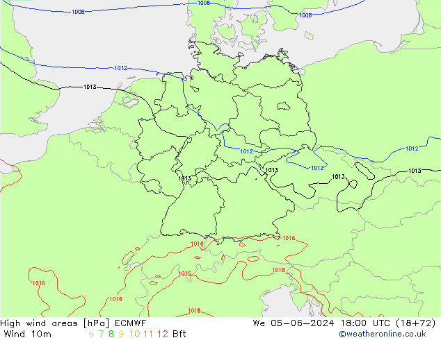 High wind areas ECMWF Qua 05.06.2024 18 UTC