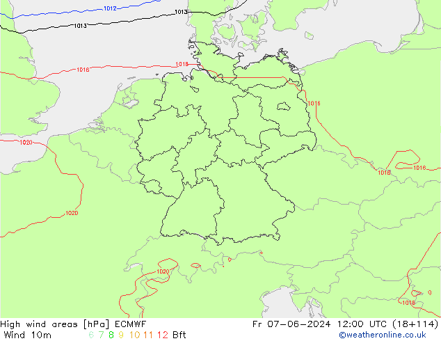 High wind areas ECMWF  07.06.2024 12 UTC