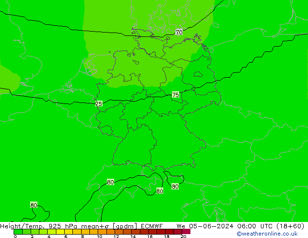 Height/Temp. 925 hPa ECMWF Mi 05.06.2024 06 UTC