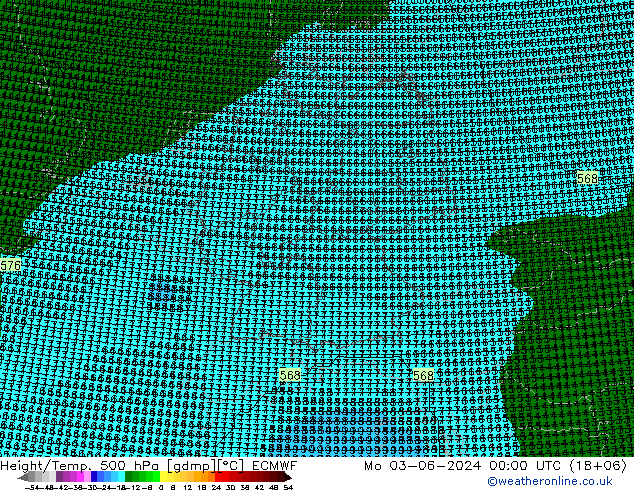 Height/Temp. 500 hPa ECMWF 星期一 03.06.2024 00 UTC