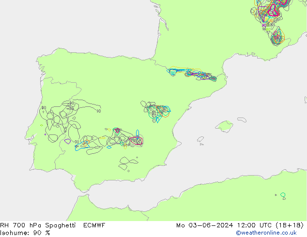RH 700 hPa Spaghetti ECMWF  03.06.2024 12 UTC