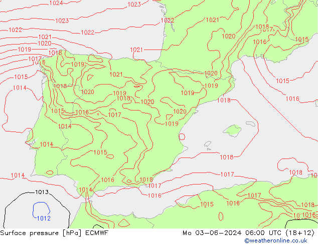 Presión superficial ECMWF lun 03.06.2024 06 UTC