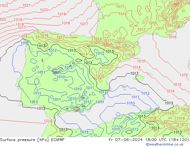 Atmosférický tlak ECMWF Pá 07.06.2024 18 UTC