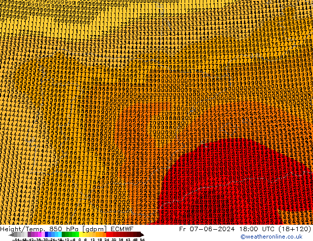 Height/Temp. 850 hPa ECMWF Fr 07.06.2024 18 UTC