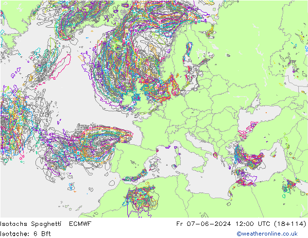 Isotachs Spaghetti ECMWF Pá 07.06.2024 12 UTC