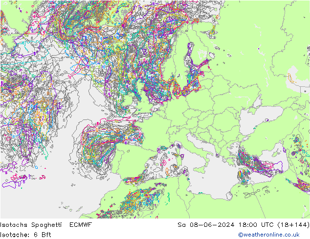 Isotachs Spaghetti ECMWF So 08.06.2024 18 UTC