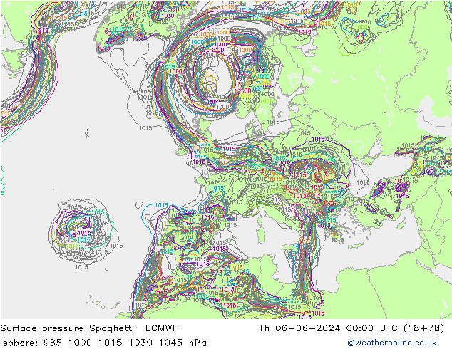 Bodendruck Spaghetti ECMWF Do 06.06.2024 00 UTC
