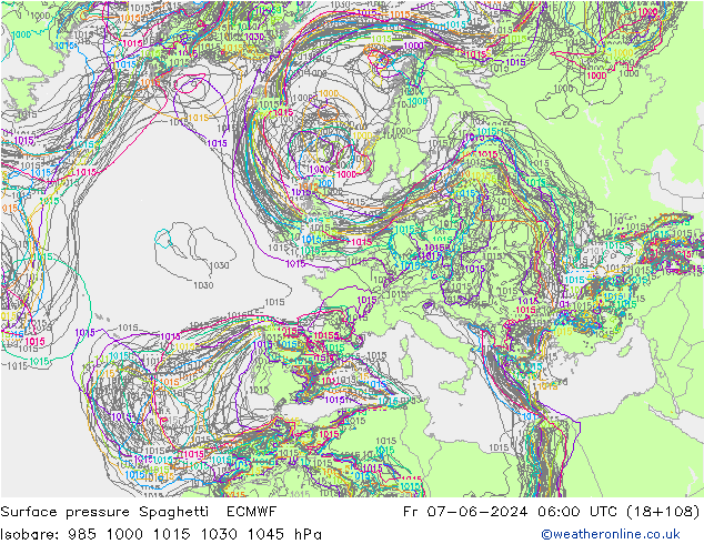 Surface pressure Spaghetti ECMWF Fr 07.06.2024 06 UTC