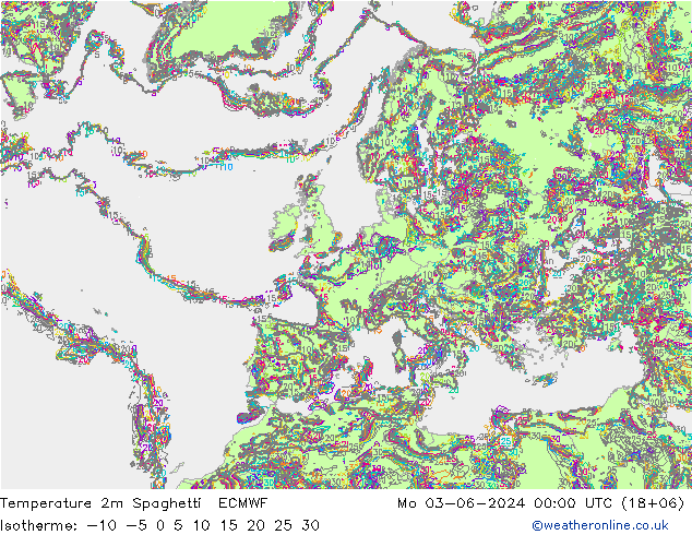 Sıcaklık Haritası 2m Spaghetti ECMWF Pzt 03.06.2024 00 UTC