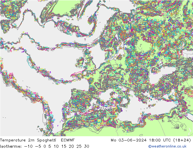 température 2m Spaghetti ECMWF lun 03.06.2024 18 UTC