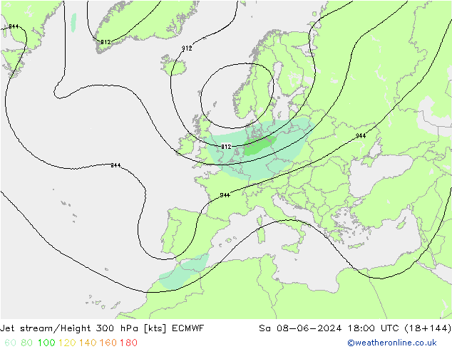 Jet stream/Height 300 hPa ECMWF Sa 08.06.2024 18 UTC