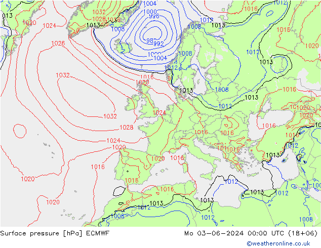地面气压 ECMWF 星期一 03.06.2024 00 UTC