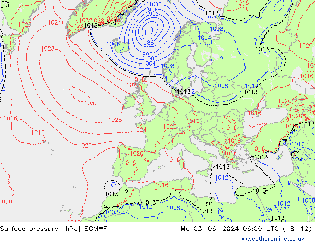 Presión superficial ECMWF lun 03.06.2024 06 UTC