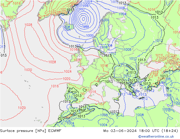 приземное давление ECMWF пн 03.06.2024 18 UTC