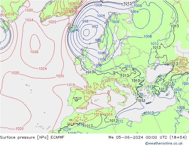 Surface pressure ECMWF We 05.06.2024 00 UTC
