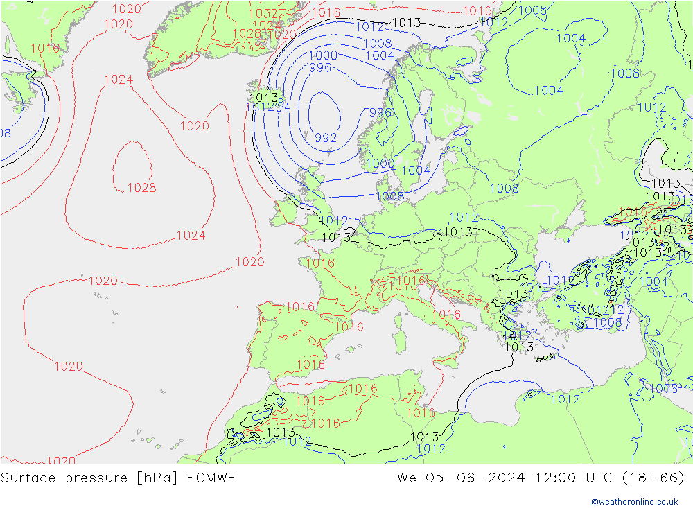 Bodendruck ECMWF Mi 05.06.2024 12 UTC