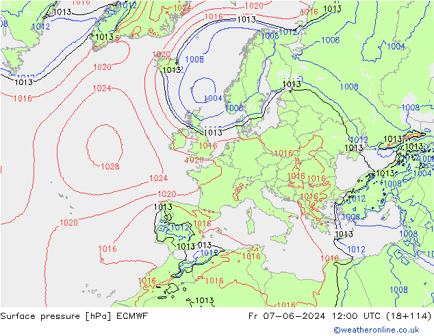 Luchtdruk (Grond) ECMWF vr 07.06.2024 12 UTC