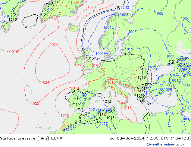 Surface pressure ECMWF Sa 08.06.2024 12 UTC