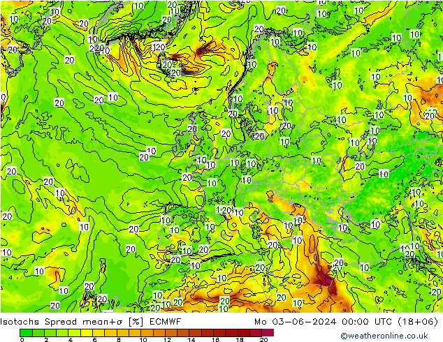 Isotachen Spread ECMWF Mo 03.06.2024 00 UTC