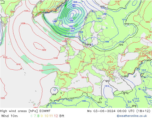 High wind areas ECMWF Mo 03.06.2024 06 UTC