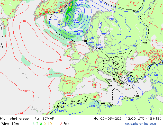 High wind areas ECMWF  03.06.2024 12 UTC