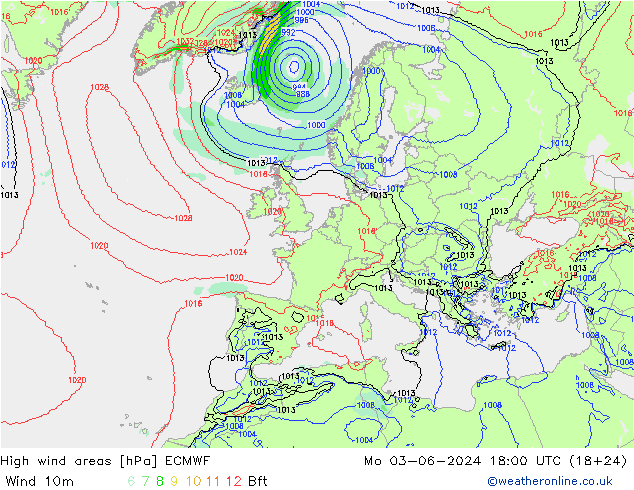 High wind areas ECMWF 星期一 03.06.2024 18 UTC