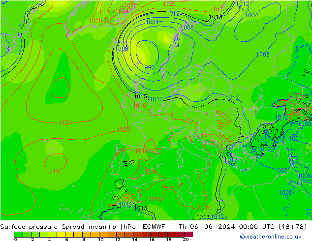 Bodendruck Spread ECMWF Do 06.06.2024 00 UTC