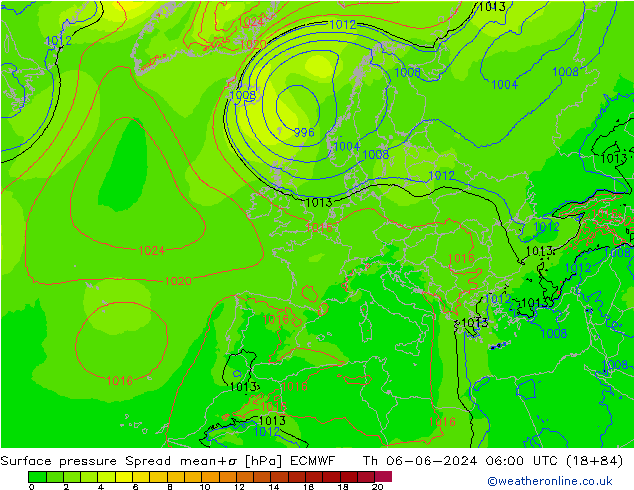 Atmosférický tlak Spread ECMWF Čt 06.06.2024 06 UTC