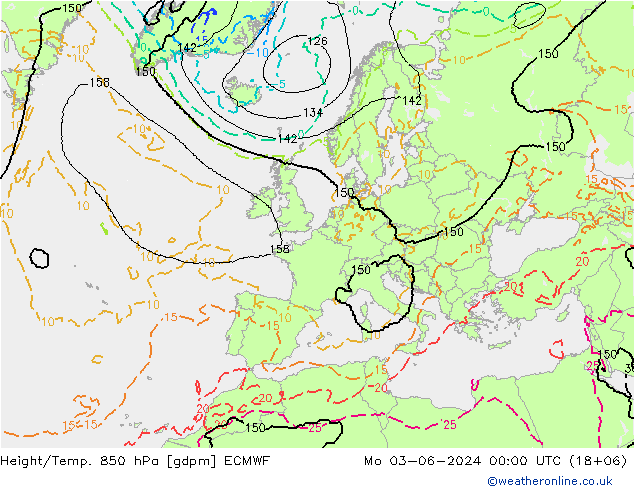 Height/Temp. 850 hPa ECMWF Mo 03.06.2024 00 UTC