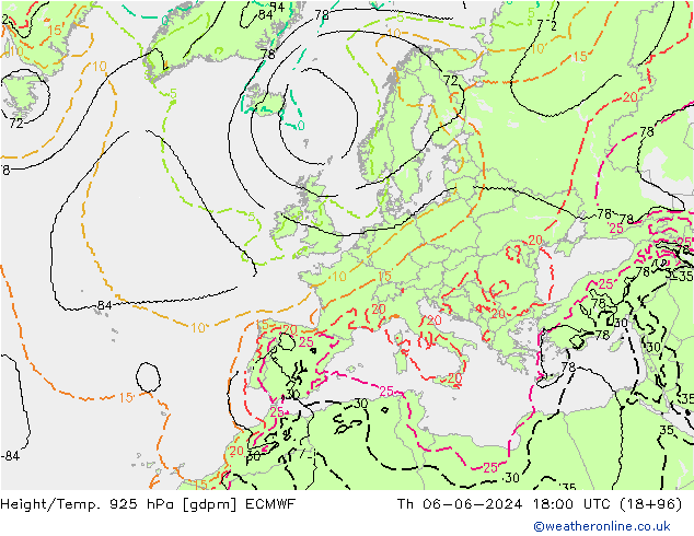 Height/Temp. 925 hPa ECMWF  06.06.2024 18 UTC