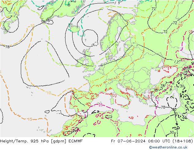 Height/Temp. 925 hPa ECMWF Fr 07.06.2024 06 UTC