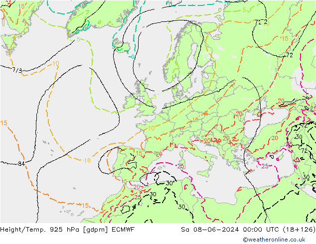 Height/Temp. 925 hPa ECMWF Sa 08.06.2024 00 UTC