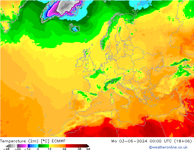 карта температуры ECMWF пн 03.06.2024 00 UTC