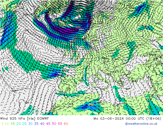 ветер 925 гПа ECMWF пн 03.06.2024 00 UTC