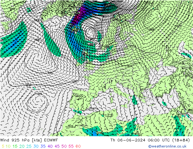 Wind 925 hPa ECMWF Do 06.06.2024 06 UTC