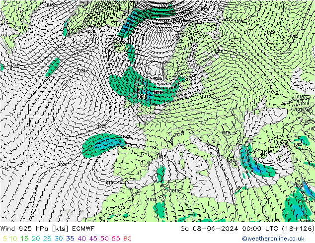 Vento 925 hPa ECMWF sab 08.06.2024 00 UTC