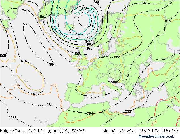 Height/Temp. 500 гПа ECMWF пн 03.06.2024 18 UTC