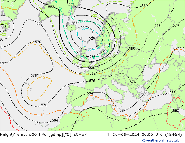 Height/Temp. 500 hPa ECMWF Do 06.06.2024 06 UTC