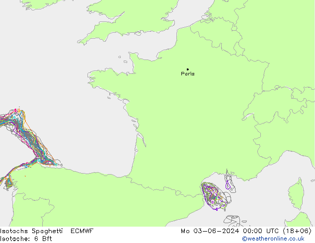 Isotachs Spaghetti ECMWF Mo 03.06.2024 00 UTC